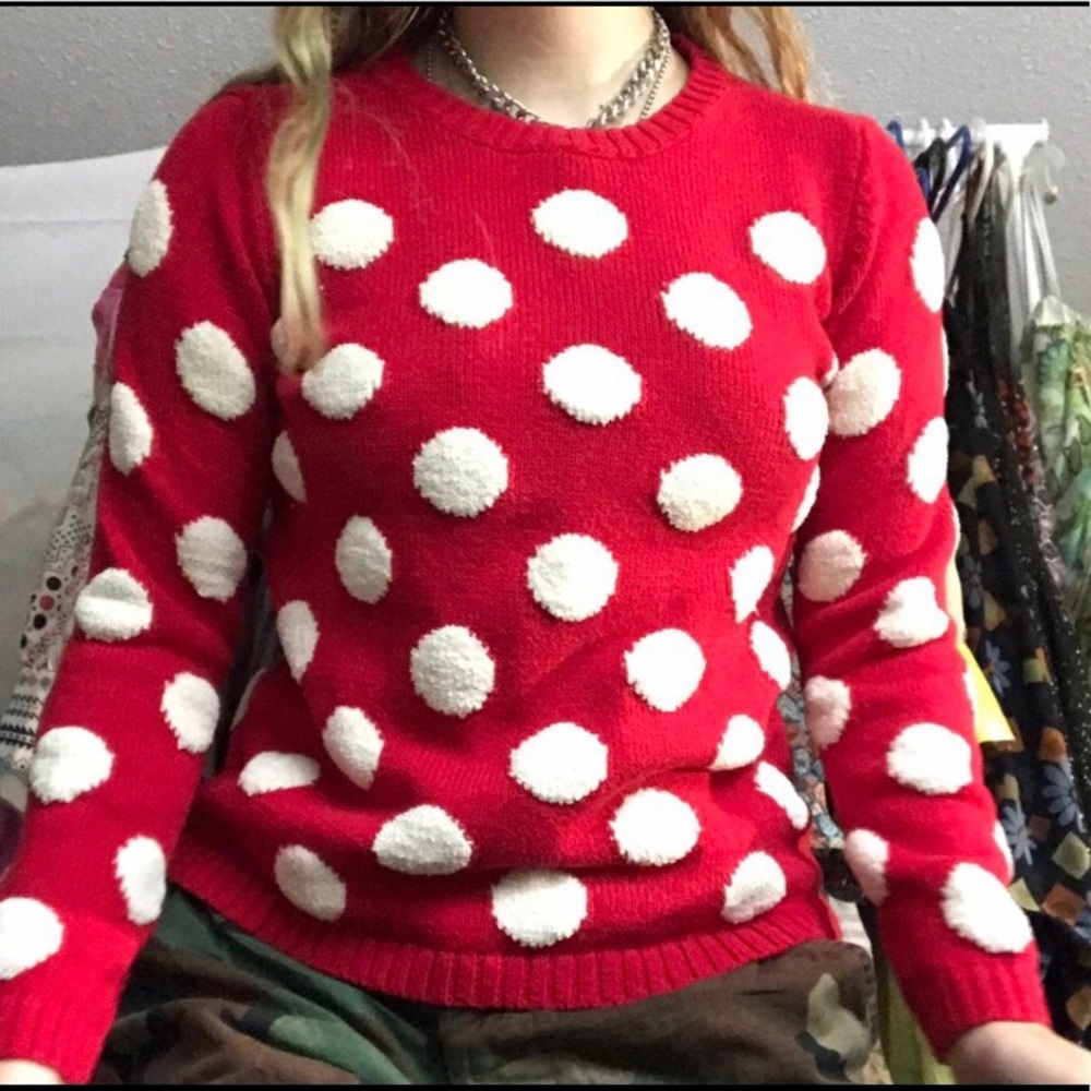 red and white polka dot sweater